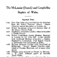 The McCleanist (Scotch) and Campbellite Baptists of Wales
